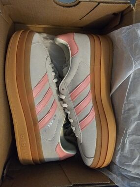 NIB adidas Gazelle Bold J Platform Premium Suede Grey Pink Gum Youth 7 Women 8.5
